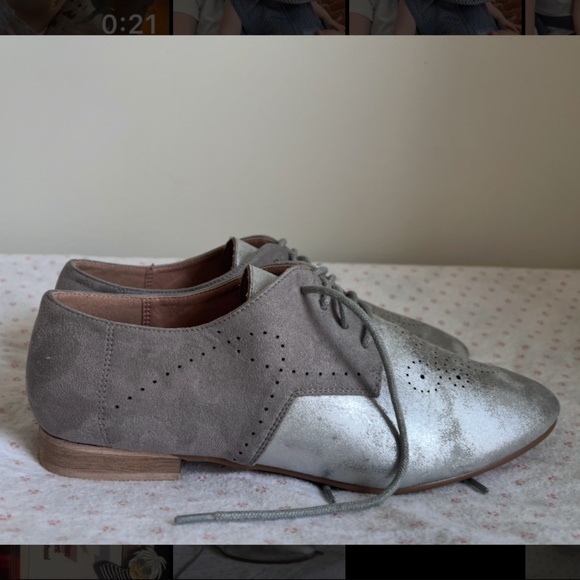Vanessa Wu Vintage Silver & Taupe Suede Oxford Flats - Picture 3 of 4